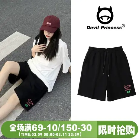 街头风超火BF风宽松黑色短裤女oversize高腰显瘦阔腿五分裤夏季潮商品大图
