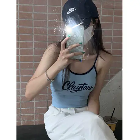 2024年夏季新款打底纯欲撞色吊带背心女带胸垫修身百搭小上衣外穿商品大图