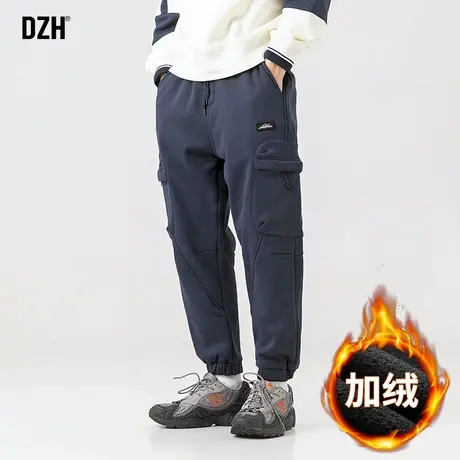 男生藏青色加绒卫裤男冬季潮牌加厚工装运动裤休闲裤子2024年新款图片