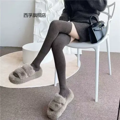 过膝长筒袜冬季袜加绒纯棉中筒加厚女士黑色长袜保暖秋冬高筒外穿图片