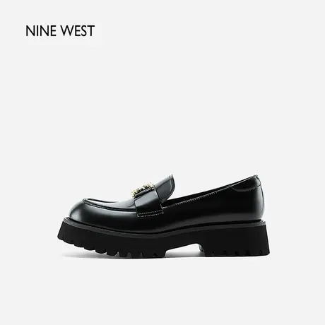 Nine West/玖熙乐福鞋金蝶饰扣英伦小皮鞋新款厚底复古格雷系百搭商品大图