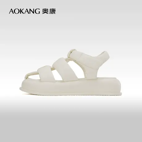 奥康女鞋 夏季气质时尚休闲时装包头猪笼凉鞋魔术贴镂空平底图片