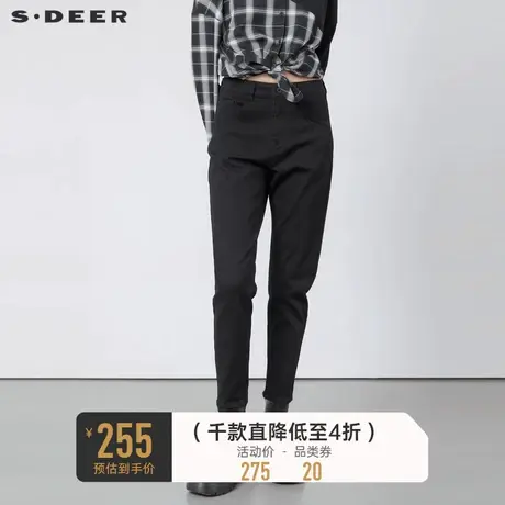 sdeer圣迪奥女装时尚高腰铆钉修身牛仔长裤S224Z0817✏商品大图