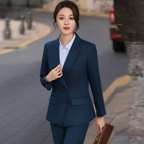 策蔓小西装外套女韩版休闲气质西服春秋职业西装套装上班正装蓝色图片