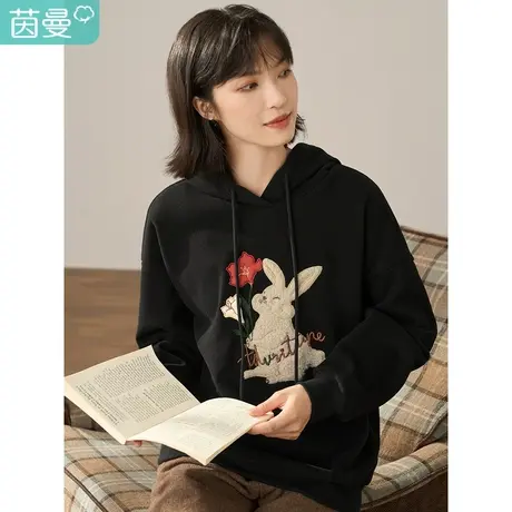 【商场同款】茵曼冬女装新款时尚百搭趣味兔子图案宽松卫衣图片