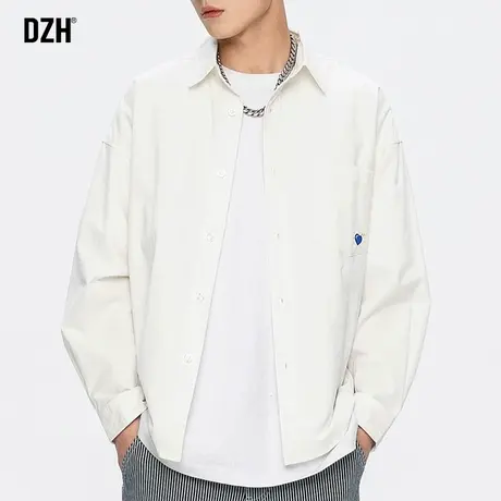 男士日系纯棉白衬衫男长袖潮牌休闲开衫外套秋款情侣衬衣宽松百搭商品大图