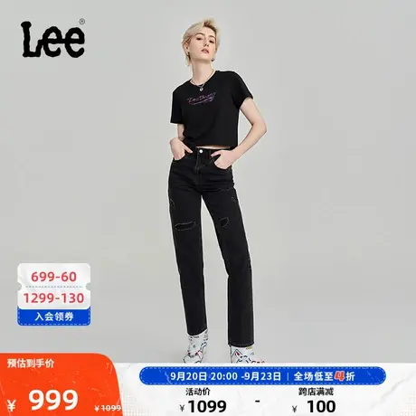 Lee商场同款23秋冬新品411锥形破洞黑色女牛仔裤LWB100411201-009商品大图