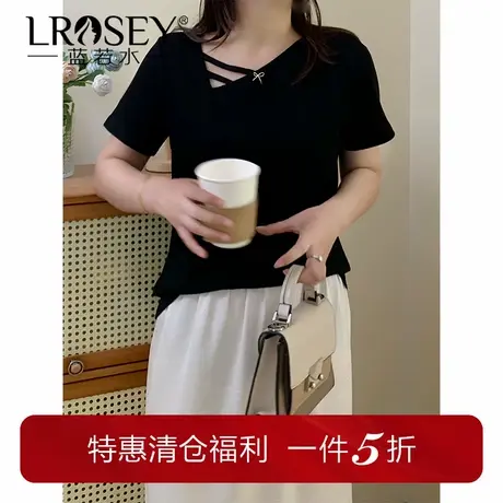 蓝若水大码女装小众设计感不规则镂空T恤胖MM夏装别致巨显瘦上衣商品大图