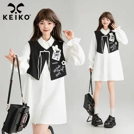 KEIKO 假两件式白色衬衫连衣裙25新款韩系氛围感穿搭开襟a字裙子图片