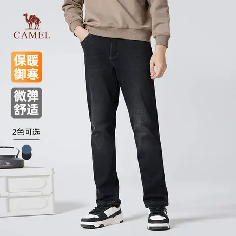 骆驼男装直筒牛仔裤男士2025新款冬季棉感加绒保暖弹力休闲长裤子商品大图