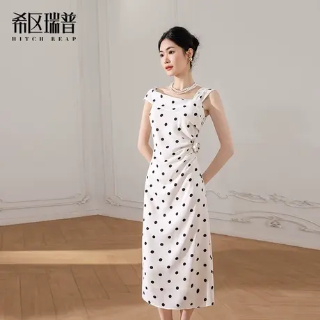 希区瑞普2025春夏新款法式复古波点吊带连衣裙气质收腰显瘦裙子图片