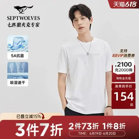 N[5A抑菌]七匹狼凉感短袖圆领T恤男2025夏季烫钻印花上衣吸湿排汗图片