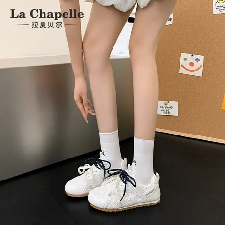 拉夏贝尔小白鞋女2025夏季新款网面透气软底阿甘鞋休闲复古德训鞋商品大图