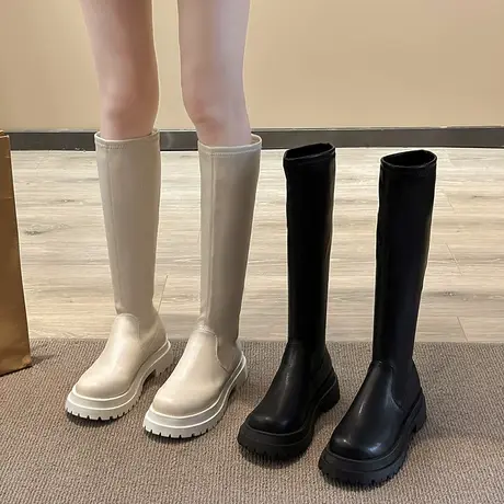 潮流长筒靴女夏季2023年新款法式复古厚底防滑配裙子时尚超火单靴图片