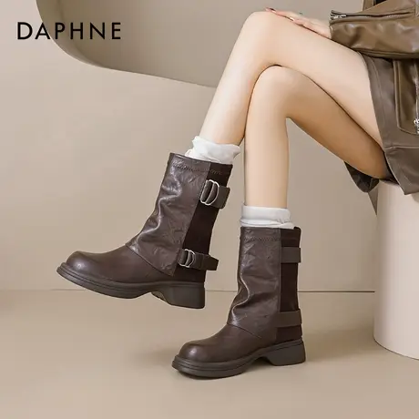 达芙妮美拉德短靴女靴2025新款夏秋西部旅游牛仔靴棕色百搭马丁靴商品大图