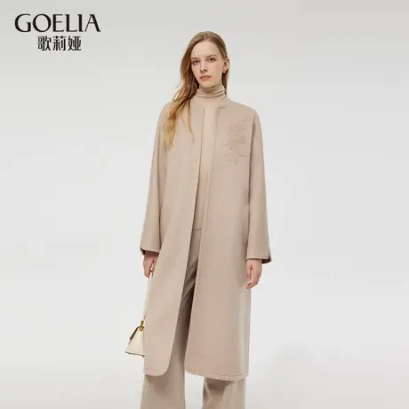 歌莉娅新中式大衣女2024秋冬新款国风绣花羊毛呢子外套1CCR6N2Q0图片