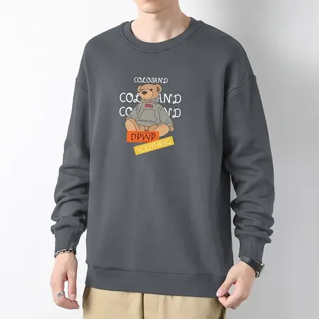 2023新款小熊卫衣男士宽松潮流ins春秋款加绒套头无帽圆领长袖t恤商品大图