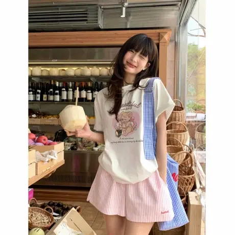 白色重磅纯棉落肩短袖t恤女夏2025新款宽松半袖设计感小众上衣女商品大图