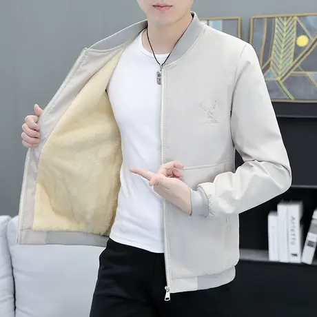 男士外套秋冬季新款加绒加厚潮流帅气棒球领夹克衫男装褂子上衣服商品大图