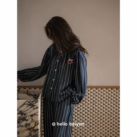 贝妍高级感睡衣女春秋新款柔软莫代尔棉家居服女宽松大码长袖套装商品大图