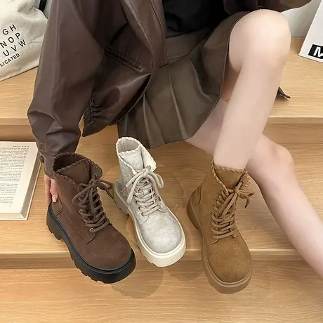 高级气质马丁靴女2025秋季新款厚底小个子系带短靴百搭时尚大黄靴商品大图