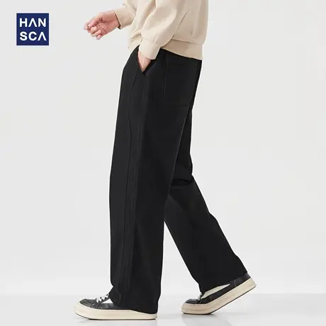 hansca400g重磅纯棉休闲裤男士秋季美式复古宽松直筒垂感拼接长裤商品大图