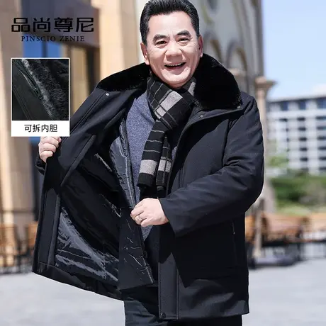老年人冬装男爷爷装中长款加绒加厚可拆卸内胆大毛领棉衣爸爸外套商品大图