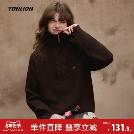 唐狮2026秋冬季女毛衣女翻领拉链半开襟净色小细节毛线衫美式复古图片