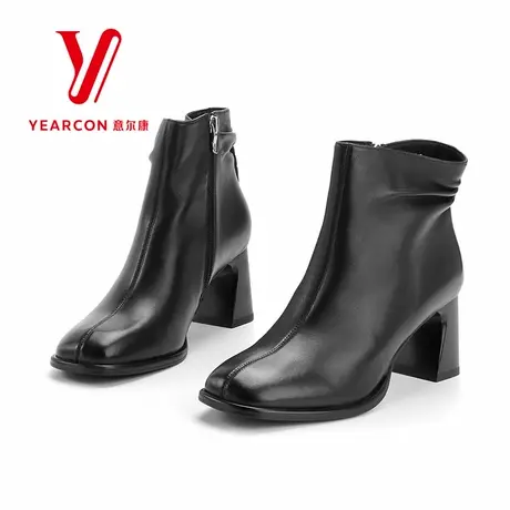 意尔康女靴2025新款秋冬季真皮短靴女粗跟高跟时装靴单靴短筒靴子图片