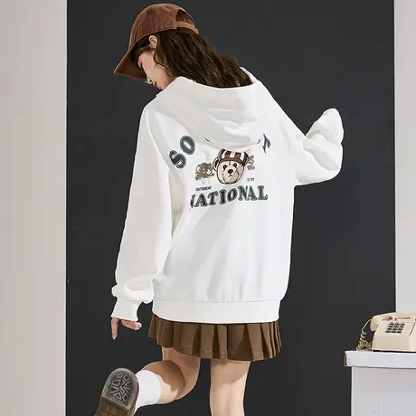 唐狮春季新款卫衣女针织后背印花休闲宽松ins时尚女长袖卫衣TD图片