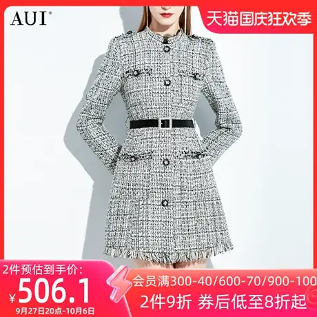 AUI复古小香风加厚毛呢外套秋冬2023年新款高端女装修身呢子大衣图片