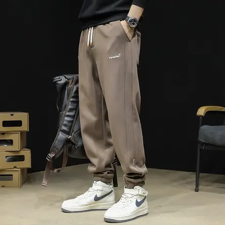 加绒休闲运动裤男冬季2023新款束脚卫裤男士黑色裤子大码秋冬加厚商品大图