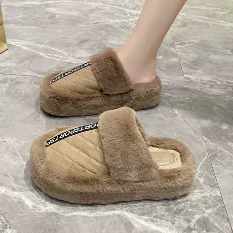 高级感小众毛茸茸厚底包头毛毛拖鞋女2023秋冬韩版新款网红棉拖鞋商品大图