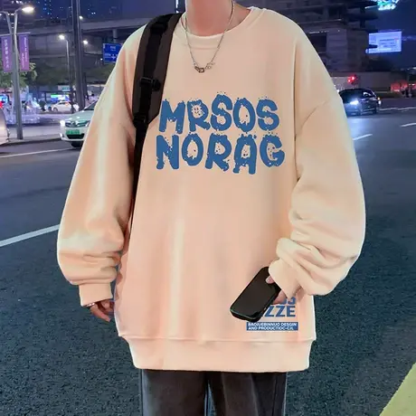 国风卫衣男秋冬季圆领加绒宽松潮牌套头衣服男生打底衫内搭长袖款商品大图