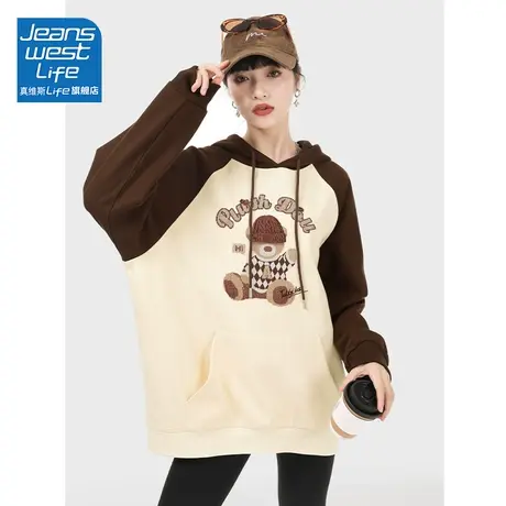 真维斯LIFE插肩袖卫衣女2023新款爆款韩系慵懒风上衣外套oversize商品大图