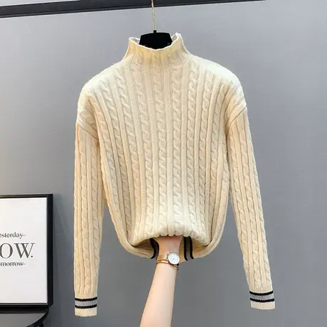 2023秋冬新款百搭半高领毛衣女套头麻花针织衫内搭打底衫女毛衣图片