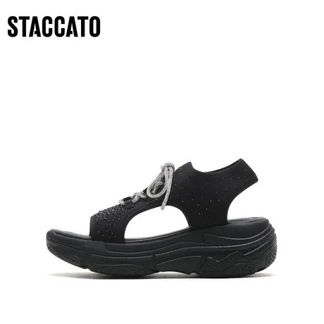 思加图新款休闲运动凉鞋仙女风厚底增高女机甲鞋S6422BL2图片