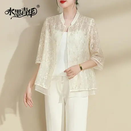 水墨青华2024夏季新品时尚短款蕾丝衫短款外套女百搭上衣外搭开衫图片