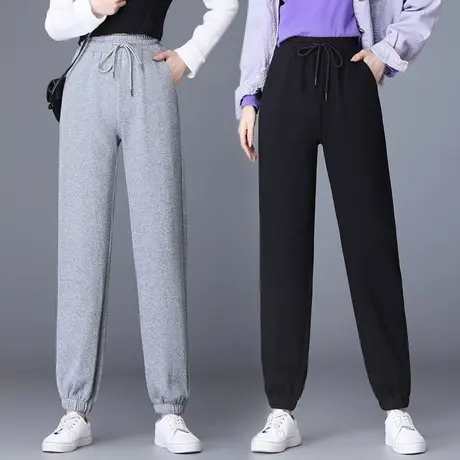 灰色运动裤女春秋大码宽松垂感直筒裤子灯笼裤休闲哈伦裤束脚卫裤商品大图