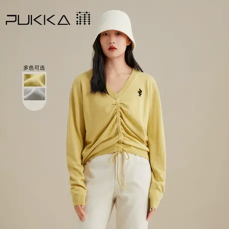 蒲PUKKA V领针织衫长袖修身毛针织衫女休闲上衣商场同款商品大图