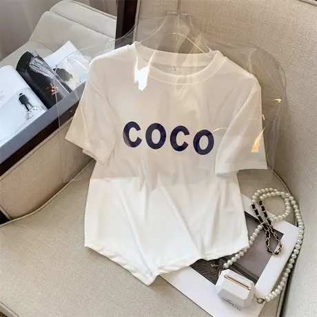 正肩t恤女短袖女装螺纹2022新款宽松韩版半袖夏季上衣设计感小众商品大图