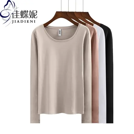 秋冬季新款韩版圆领修身纯棉长袖体恤打底衫红色流行上衣女装T恤商品大图