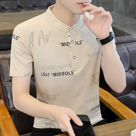 夏季男士短袖polo衫印花刺绣翻领t恤男装保罗立领上衣打底衫帅气商品大图