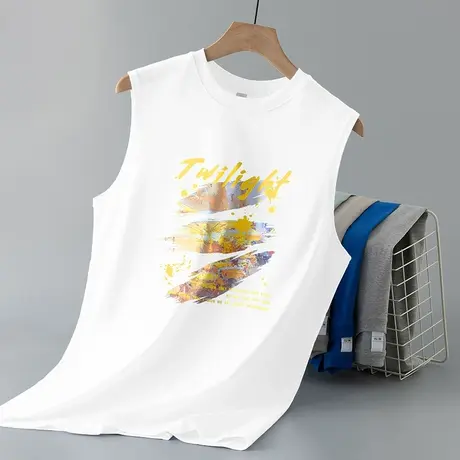 重磅纯棉背心男士夏季宽松白色无袖t恤篮球健身跨栏运动美式坎肩商品大图