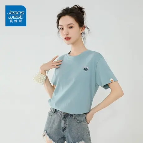 真维斯短袖女2023夏季新款100%纯棉t恤学生宽松上衣半袖ins潮商品大图