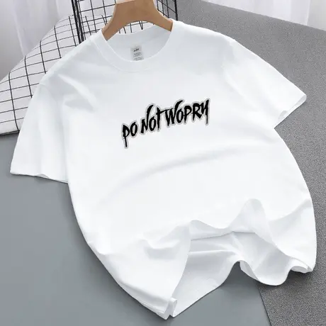 美式重磅t恤男短袖纯棉白色上衣服宽松潮流半袖字母印花全棉体恤商品大图