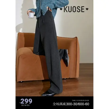 阔色灰色毛呢直筒休闲裤女2023秋冬季新款显瘦高腰宽松长裤子商品大图