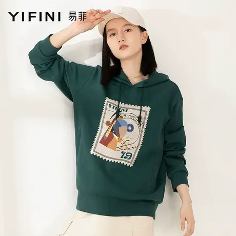 Yifini/易菲宽松连帽休闲卫衣女春秋新款百搭时尚韩版上衣商品大图