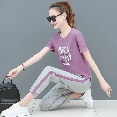 九分裤运动套装女夏季新款时尚宽松印花短袖t恤休闲女装两件套潮商品大图
