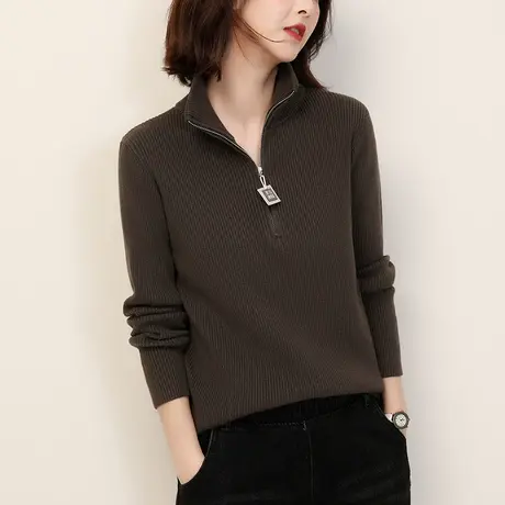 韩潮袭人中性风半拉链毛衣女冬季新款显瘦套头打底针织衫内搭图片